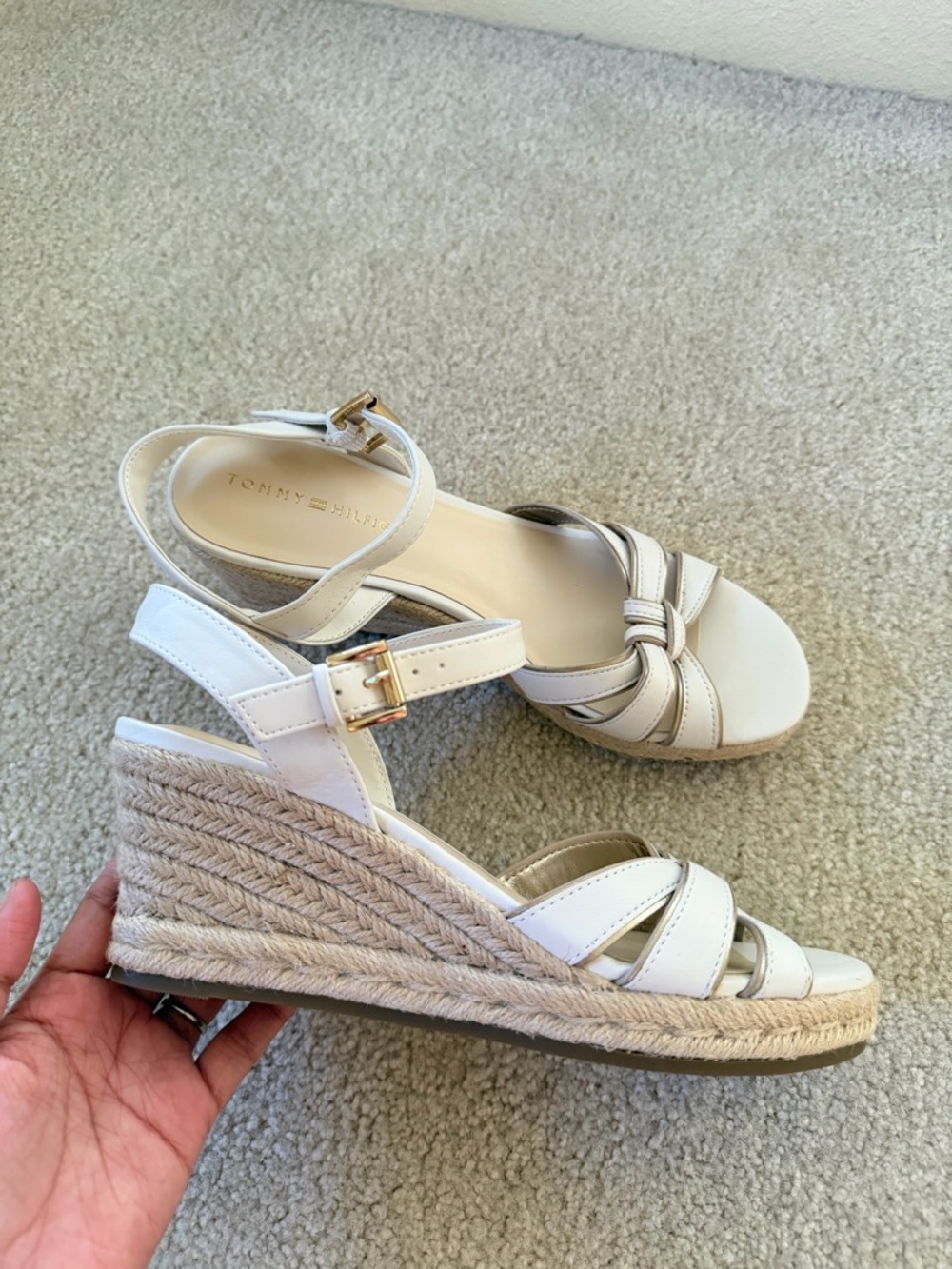 New Tommy Hilfiger Cream White Espadrille Knot Wedge Sandals Size 8.5